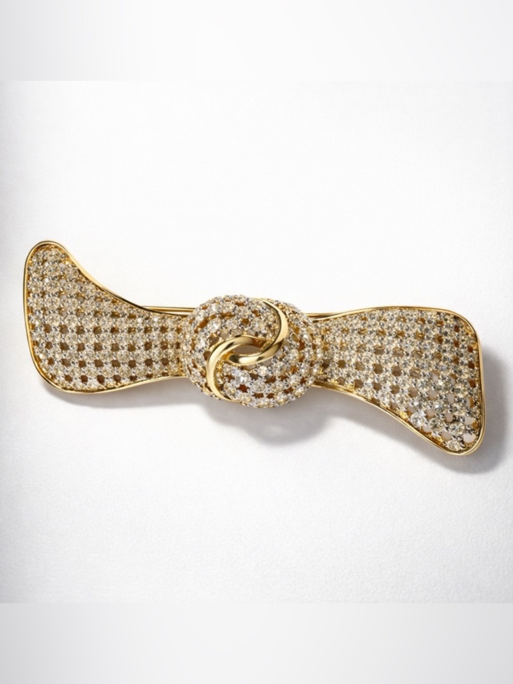 Valentino VTG Large Gold Plated Crystal Knot Bow Brooch, 4”, EUC